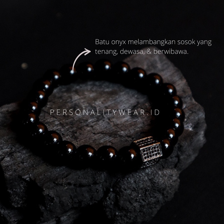 Gelang Pria Wanita Cowok Cewek Keren Keknian Batu Kristal Akik Black Onyx Hitam ASLI Original Simple Terbaru