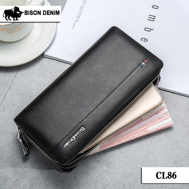 Bison Denim Original Tas Tangan Pria Clutch Elegant Kulit Sapi Asli cl86