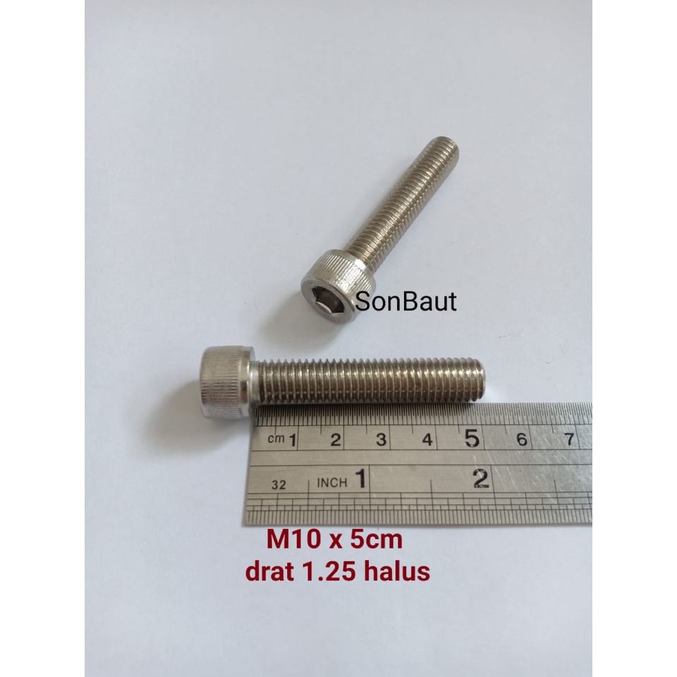 Baut L 14 5cm 10x50 Anti karat stainless steel Drat halus m10x50