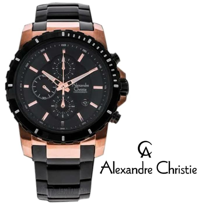 Jam Tangan Pria Original Alexandre christie AC 6141 Black Rose Gold