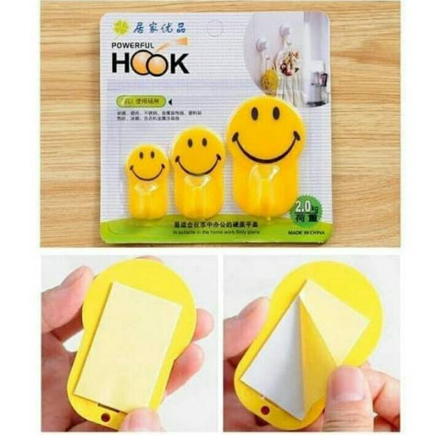 GANTUNGAN TEMPEL DINDING KARAKTER SMILE 3 IN 1 STICKY HOOK KARAKTER