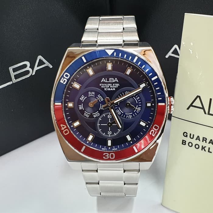 JAM TANGAN PRIA ALBA ORIGINAL AP6563 SILVER RING PEPSI