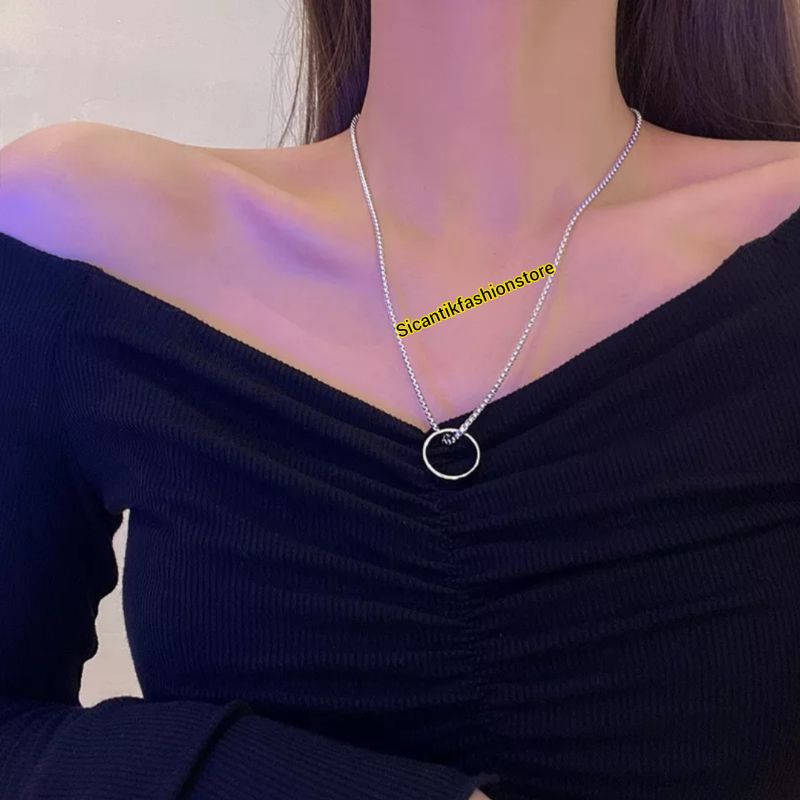 Kalung Titanium Bandul Cincin Silver Fashion Wanita Pria Terbaru Terlaris Anti Karat Selamanya Kalung Liontin Cincin Wanita Bandul Cincin Silver