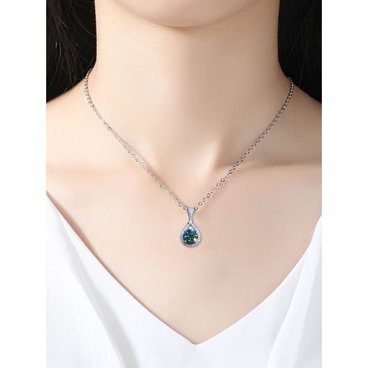 Kalung Liontin Cubic Zirconia Warna Hijau Untuk Wanita