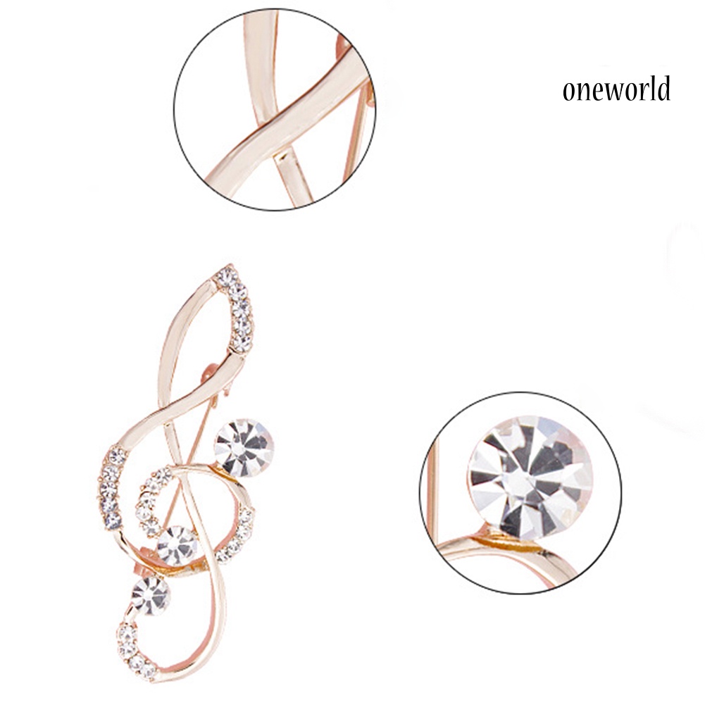 OW@ Women's Rhinestone Music Note Scarf Brooch Rose Gold Treble Clef Pin Jewelry