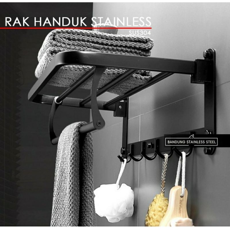 Gantungan Handuk Lipat Stainless Hitam/Black/GantunganLipat/Gantungan Baju/Rak Handuk Lipat Stainles