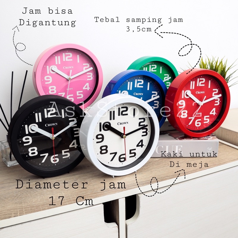 Jam Meja Dinding Aesthetic Unik Dekorasi Meja Tebal 3,5Cm Basic CROWN 017