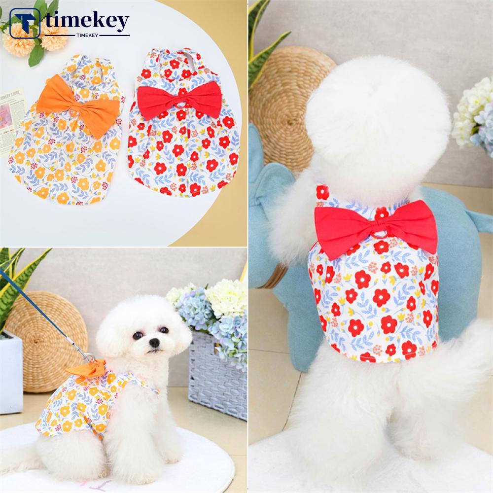 Timekey Dress Anjing Peliharaan Bahan Lembut Nyaman Aksen Pita Untuk Musim Panas O2P9