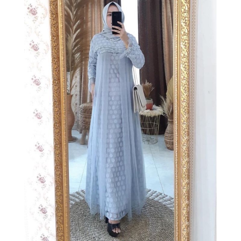 gamis premium brokat tile | gamis brokat motif polkadot | by ozias