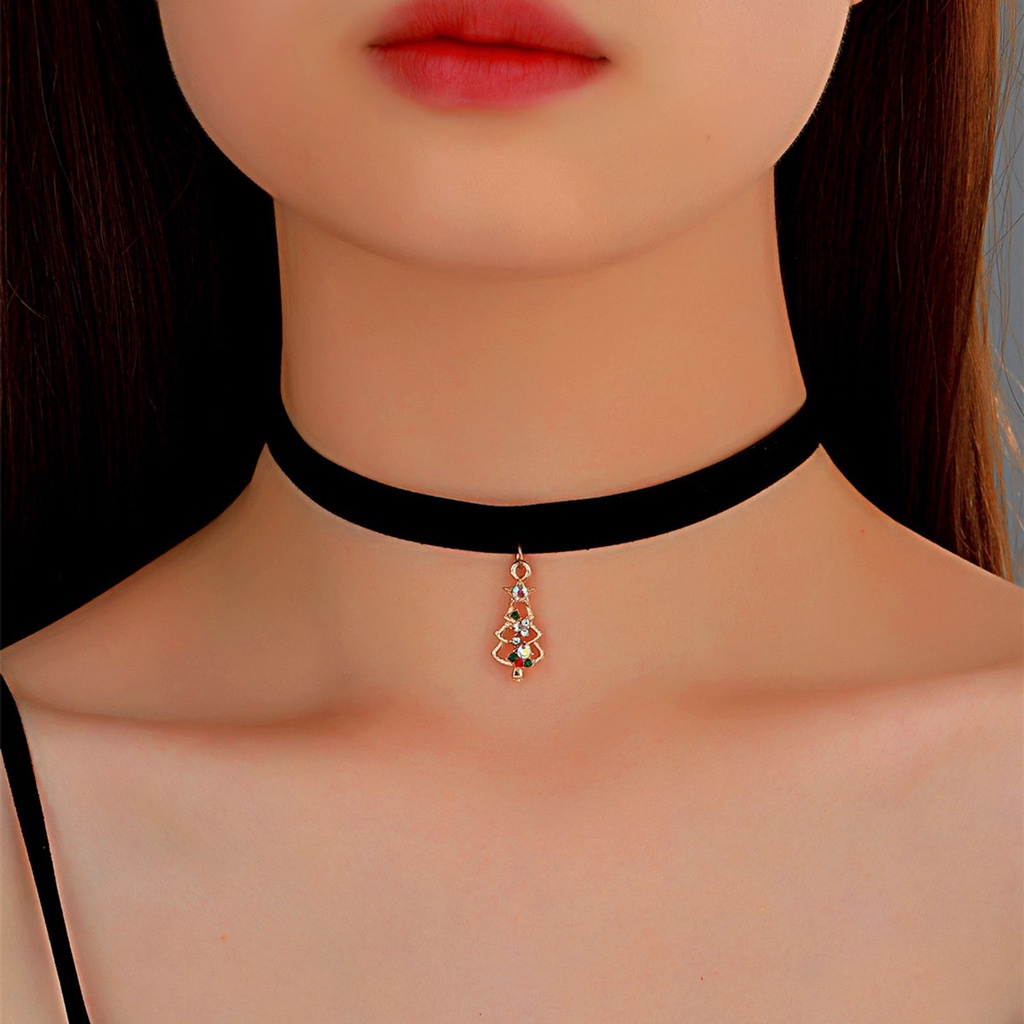 Hu Hu Hu Hu Hu Alat Bantu Pasang Kacamata♡ Kalung Choker Bahan Velvet Imitasi Dengan Liontin Pohon Natal Untuk Wanita