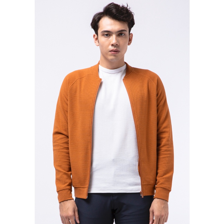 The Executive Bomber Knit Jacket Burnt Orange