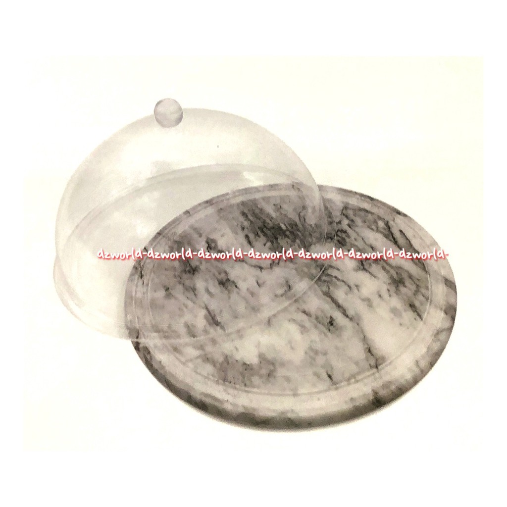 Krishome Marble Plate With Dome Acrylic 25cm Piring Marbel Dengan Tutup Plastik Piring Saji