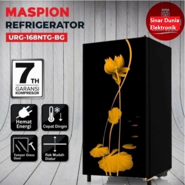 Maspion Kulkas 1 Pintu 168 Liter Tempered Glass URG-168NTG URG 168NTG