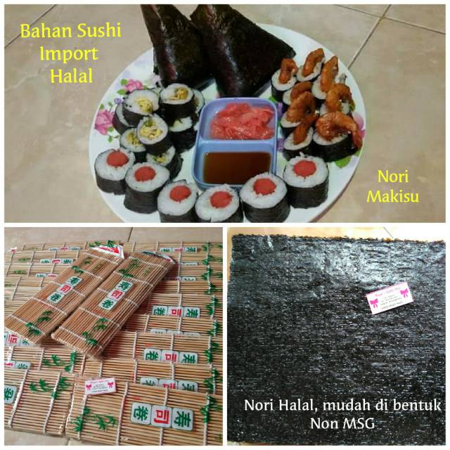 Paket sushi nori 10 lembar + bambu sushi 1 nori rumput laut bento seaweed bamboo sushimat tikar penggulung halal murah kimbap seaweed nori rumput laut java sakao nori termurah
