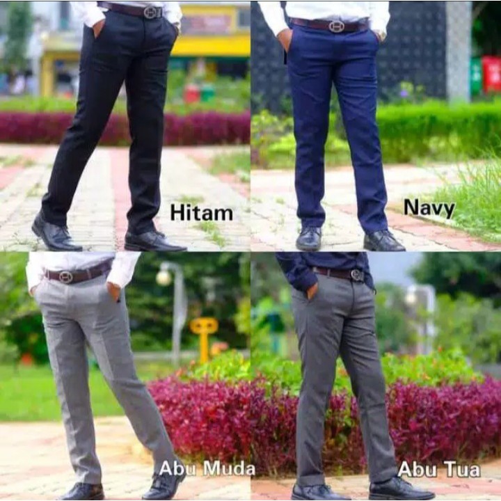 Celana Panjang Pria Slimfit Formal Celana Sopan Panjang Pria Warna Abu Muda