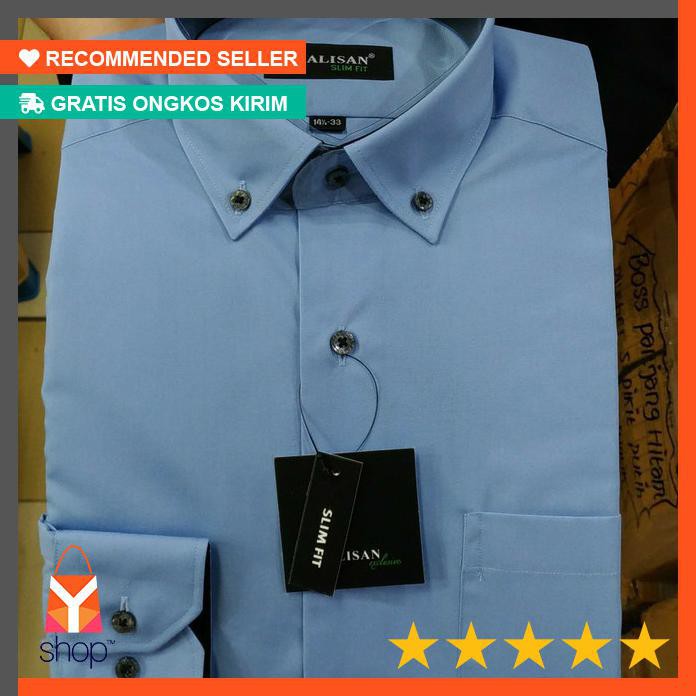 PALING POPULER  kemeja alisan slim fit polos panjang kombinasi dalam Kode B2(BIRU MUDA - Biru Muda,