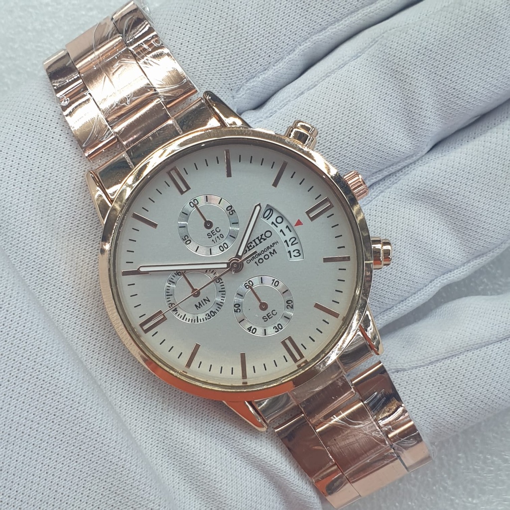 JAM TANGAN PRIA SEIKO ANALOG RANTAI CRONO OFF TANGGAL AKTIF DIAMETER 4 CM