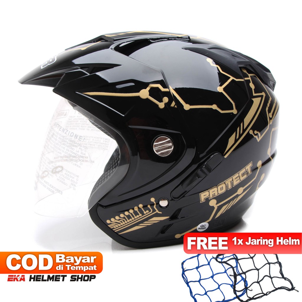 [Helm Dewasa] MSR Helmet Impressive - Protect - Hitam Gold + Promo Gratis Jaring Helm