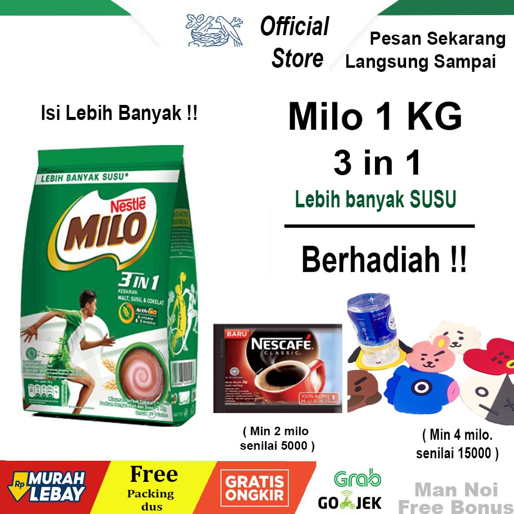 

Milo 3 in 1. Milo Coklat.ukuran Uk 1 kg.2 Free Nescafe Coffee.Man noi. Tangerang