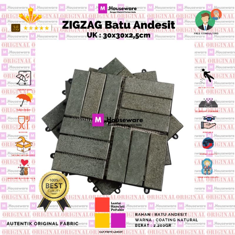 Lantai Batu Andesit Motif ZIGZAG BATU UK 30x30cm / Deckingtile Stone