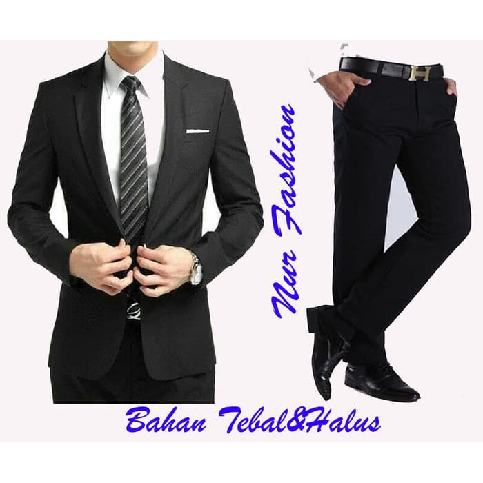 SETELAN BLAZER FORMAL 2IN1 NEW MODRIC BLACK WHITE LIST BAHAN HIGH TWIST TEBAL DAN LEMBUT