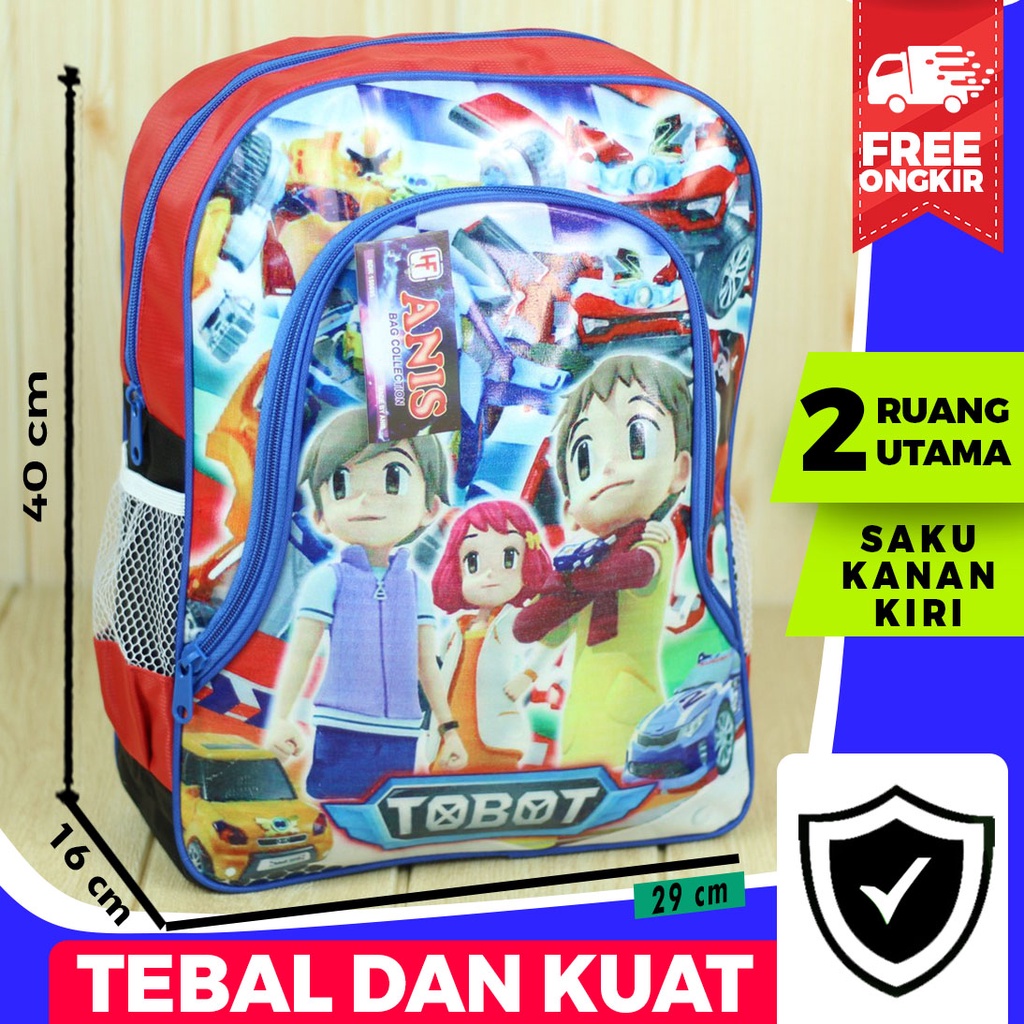 Tas Gendong Anak Cowok Mika Tobot Warna Merah Tas Ransel Sekolah TK SD Laki Laki Jahitan Kuat Awet