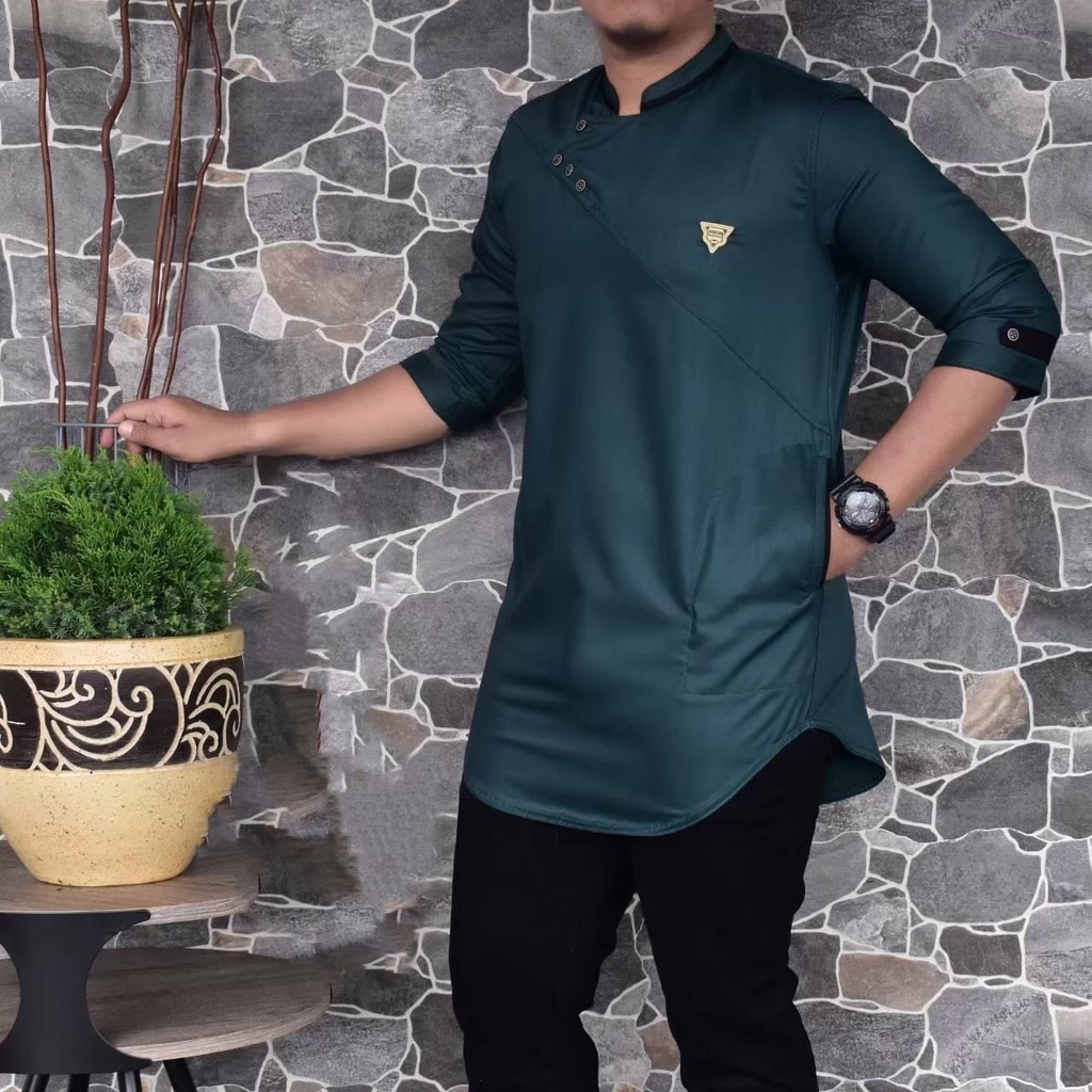 Baju Koko KURTA Pakistan TOYOBO WARNA HIJAU Tangan Pendek 3/4 Super Premium Terbaru Qurta Pria Dewasa Irsyad Elzaura