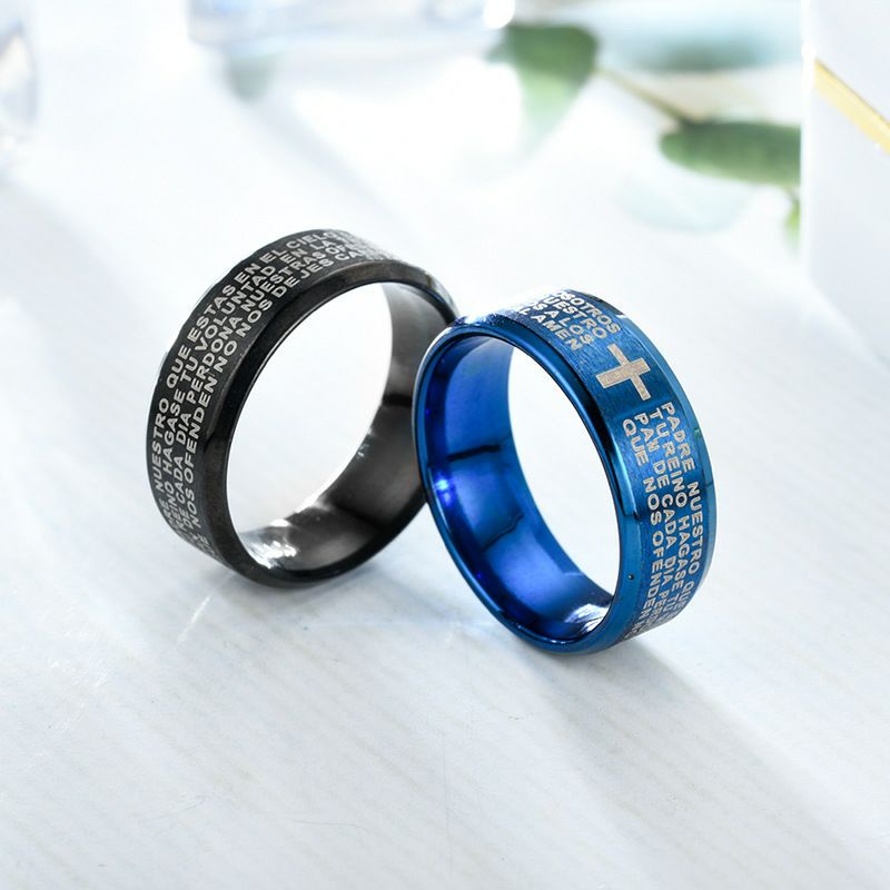 Cincin Titanium SALIB DOA BAPA KAMI CETAK STAINLESS STEEL ANTI KARAT SELAMANYA Model Salip Couple Hitam Silver Blue Gold