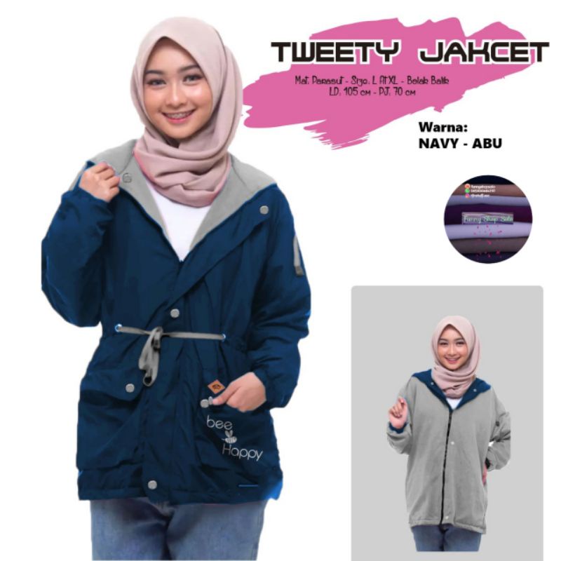 JACKET TWEETY BE HAPPY / PARKA JAKET MOTIF / PREMIUM PARKA MURAH / JACKET PARKA / JAKET PARKA BOLAK 