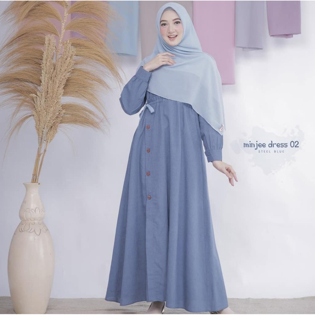 Min jee dress/Gamis Wanita/Dress Terbaru/Pakaian muslim Wanita/Gamis Supernova/Fashion Muslim Wanita-steel blue