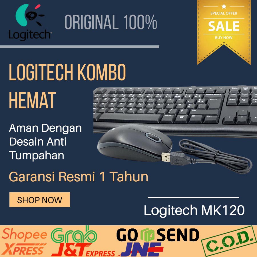 Jual Combo Keyboard Mouse Logitech Mk120 Wired Kabel Kombo Keybord Mous Cable Plastik Keyboard