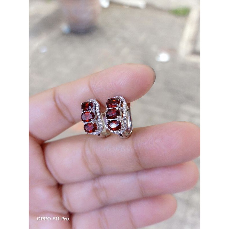 Anting/Giwang batu garnet murah berlian eropa asli