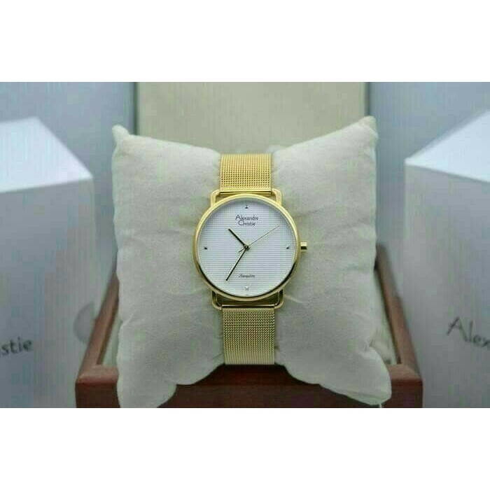 jam tangan wanita alexandre christie AC 2640LH TALI PASIR FULL GOLD