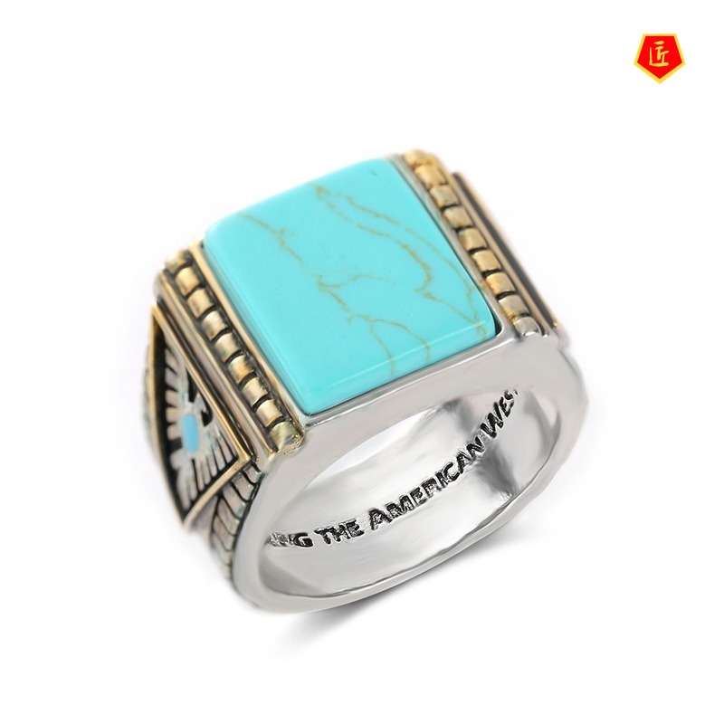 [Ready Stock]Elegant Personality Turquoise Feather Silver Ring