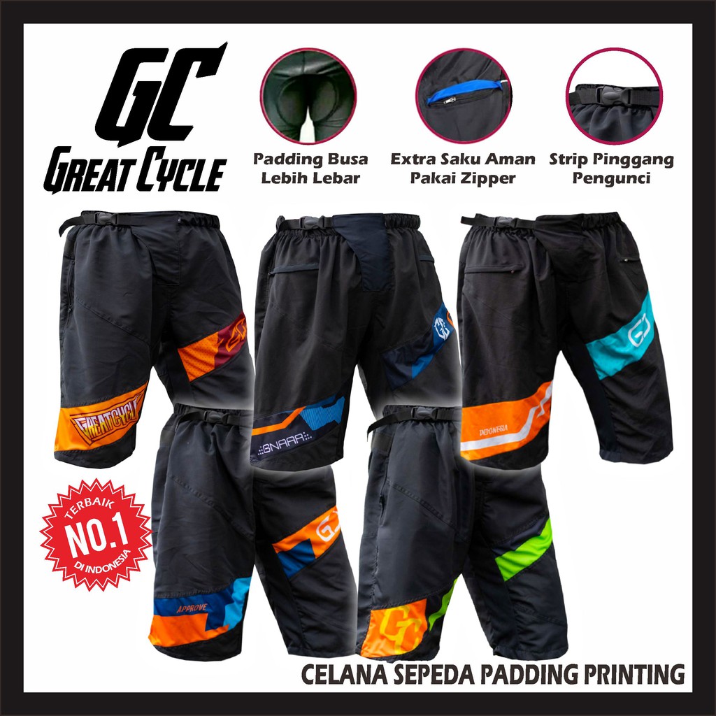 Celana Sepeda GC Non Padding Full Printing Anti Luntur Bahan Microfiber Padding Busa