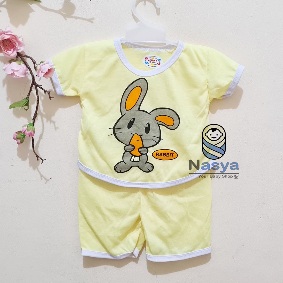 [J-017]  Setelan baju Bayi Perempuan bahan kaos - motif hewan (3-6 bulan)