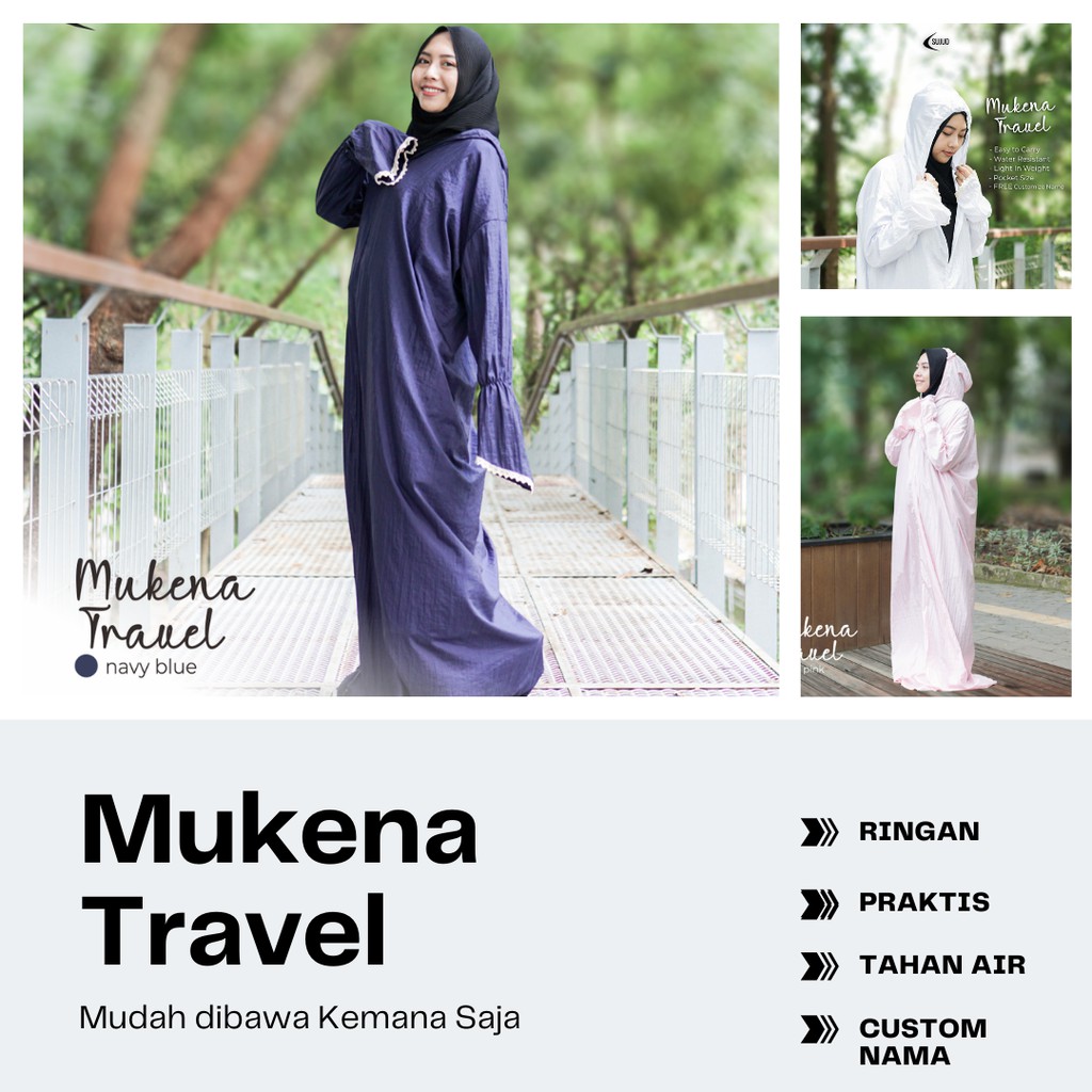 Mukena Travel Traveling Kecil Ringan Masuk Saku Pouch Mukenah Custom Telengkung Prayer Rug SUJUD