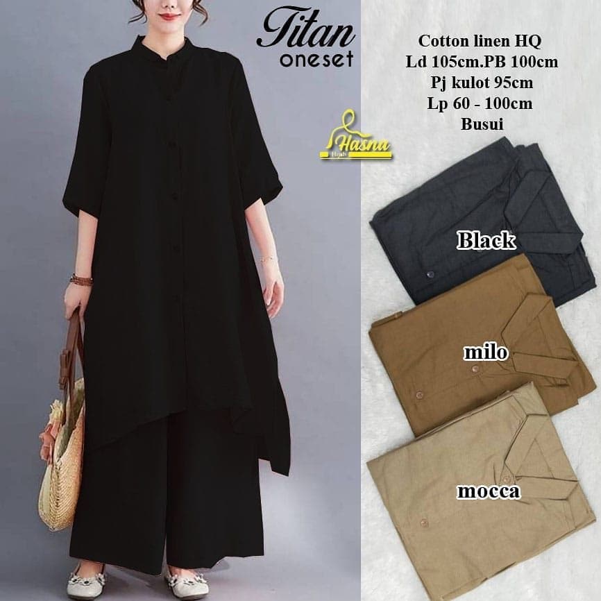 Setelan Tunik Dan Celana Kulot Jumbo Pakaian Wanita Terbaru Baju Polos Oversize Titan One Set