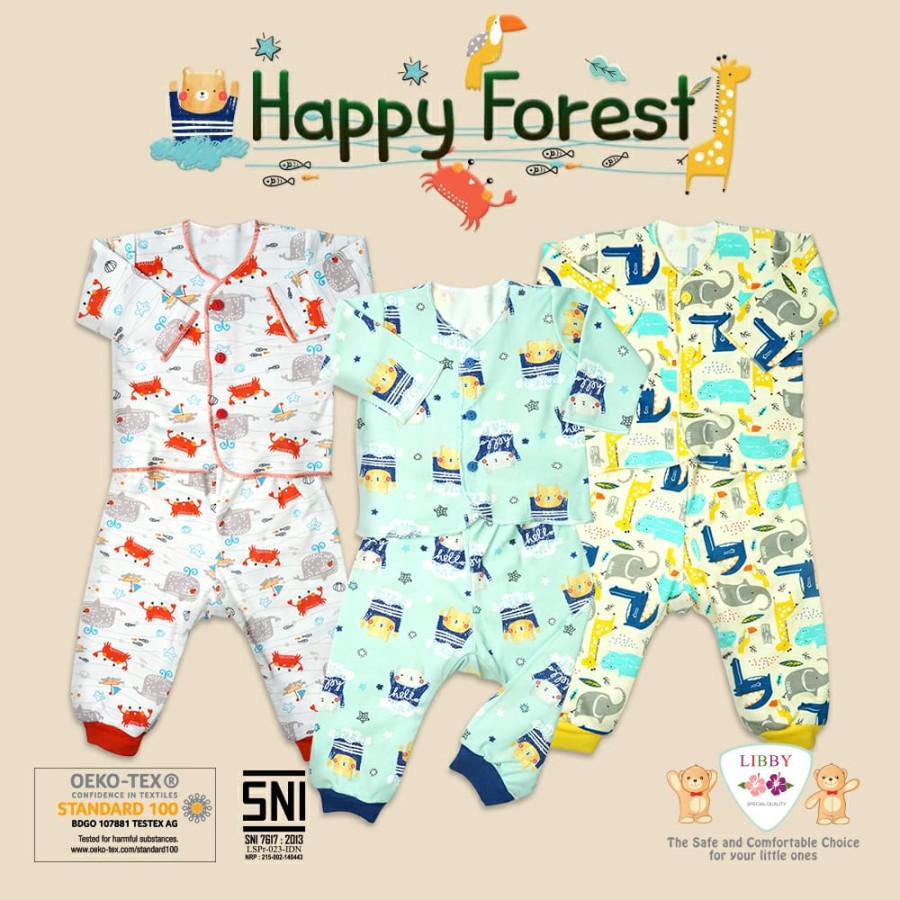 Libby  Setelan Baju Panjang dan Celana Panjang Motif Bayi Newborn 0-3m