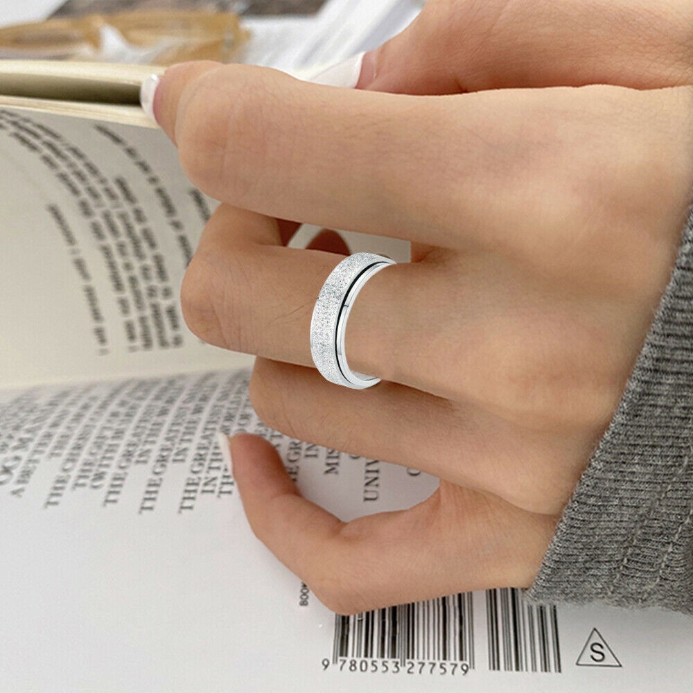 1 pcs Titanium Steel Korea Fashion Design Moon Flower Frosted Silver Ring untuk Pria dan Wanita