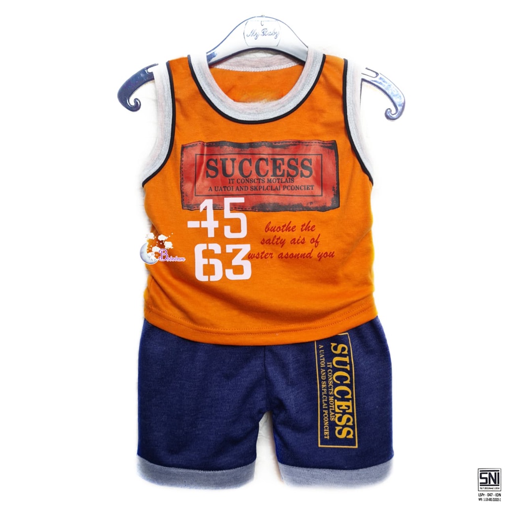 ECER BOBOBAM SINGLET SUCCESS TANGAN BUNTUNG SETELAN ANAK LAKI-LAKI