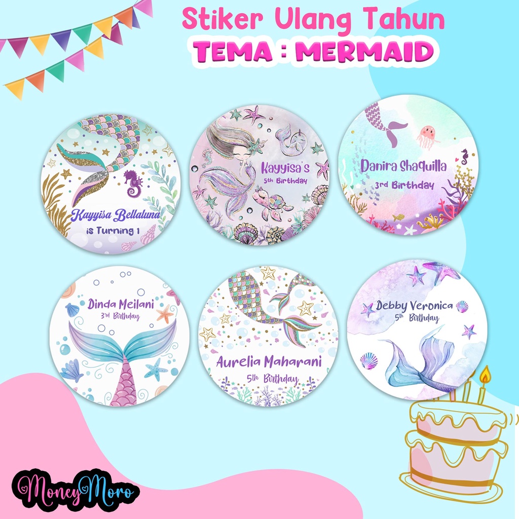 

MoneyMoro Stiker Ulang Tahun Birthday Anak Mermaid / Label Ultah Mermaid Custom