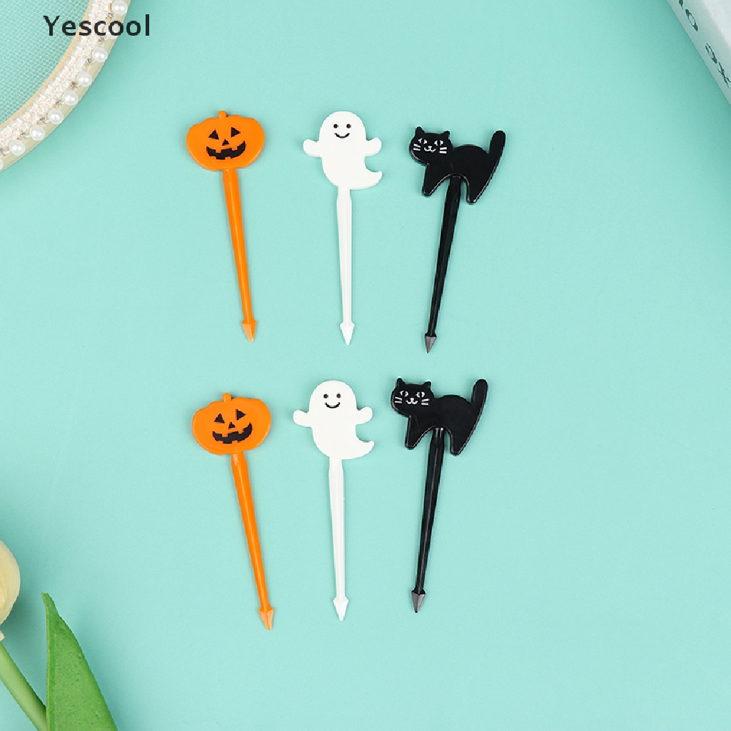 Yescool 6Pcs Tusuk Gigi Mini Desain Kartun Halloween Untuk Buahkuemakanan Penutup Anak