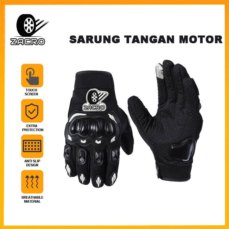 ZACRO Sarung Tangan Motor Pria Touch Screen   Kulit Pro Rider Sporty Batok Biker Gloves