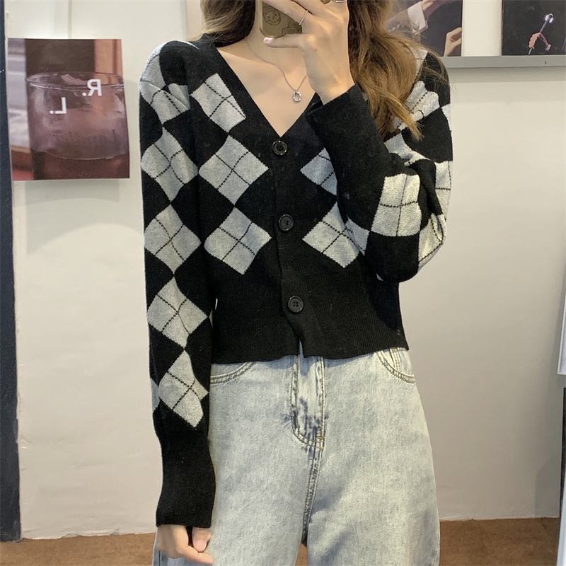 XIAOZHAINV  Cardigan Rajutan Wanita Korean Style V-neck Lengan Panjang 7064