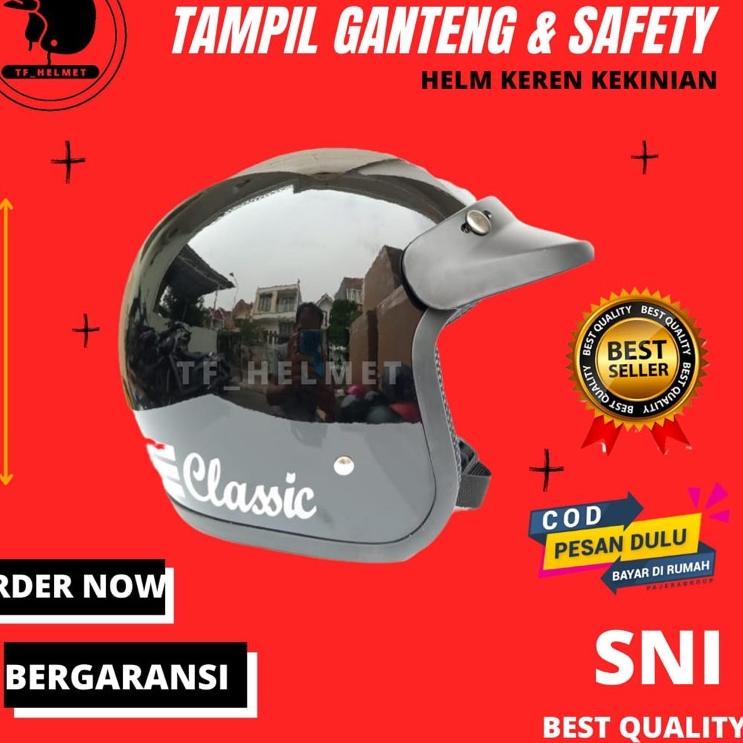 𝕭 Helm Bogo Retro Dewasa Half Face Hlm Bogo Jadul Hlem Slim Head Polos Cowok Motor Vespa Matic Pria