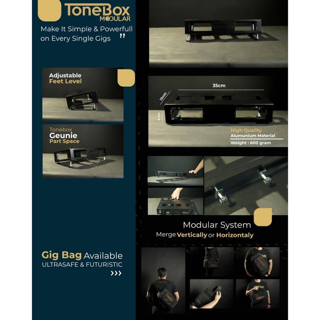 Gigbag / semi hardcase / tas efek pedalboard 35x15x6 tonebox modular