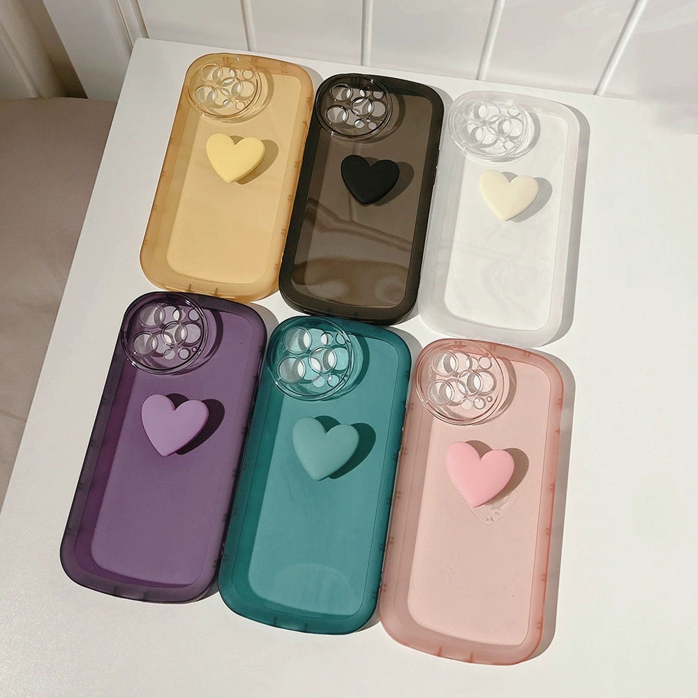 Soft Case Silikon TPU Transparan Motif Hati 3D Untuk iPhone 7 8 Plus X XR XS Max SE 2020 2022 11 12 13 14 Pro Max