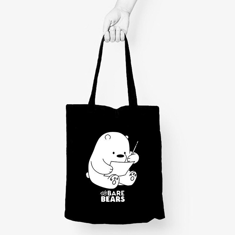 Tas Totebag Cute Ice Bear Writing We Bare Bears Wanita Dewasa dan Remaja Tas Belanja Unisex Tote