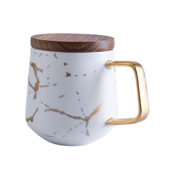 Gelas Mug Motif Marble Cangkir Marble Gold Rim Mug Motif Marmer Hitam - Hitam